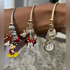 Charm Bracelets Lot Mickey Mouse & Minnie Mouse Cuff Bangle Set